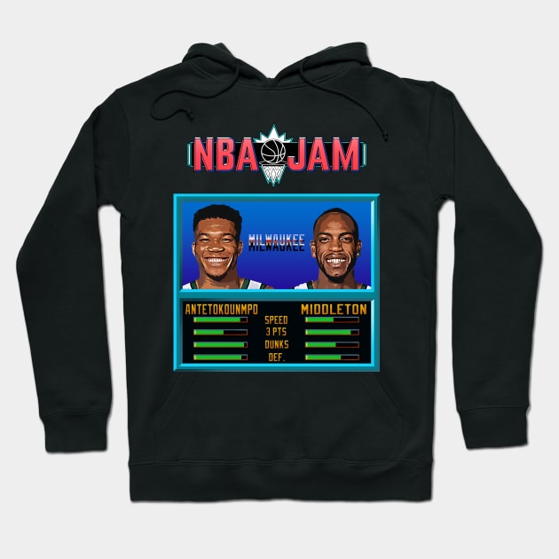 NBA JAM - Milwaukee Basketball Hoodie by Buff Geeks Art